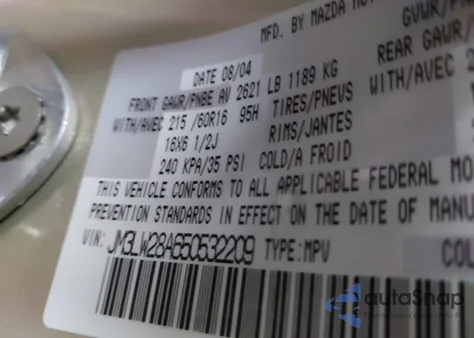 2005 Mazda Mpv Lx from USA, damaged, VIN JM3LW28A650532209